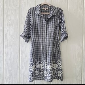 Magnolia Skye Embroidered Black & White Gingham Button Down Tie Back Dress Large